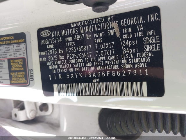 KIA SORENTO LX 2015 5XYKT3A66FG627311 Image 9