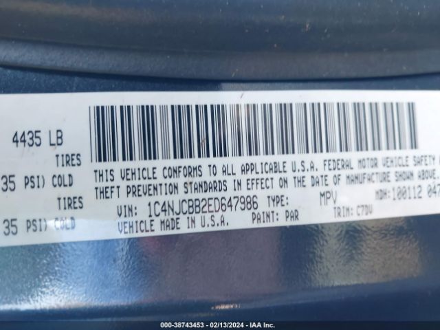 1C4NJCBB2ED647986 Jeep Compass Sport