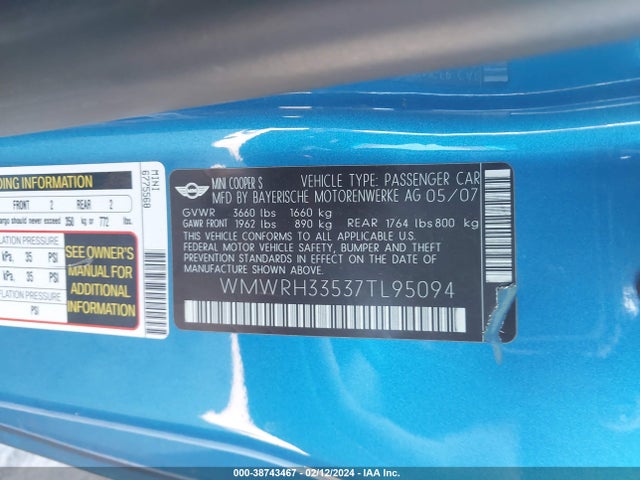 2007 MINI COOPER S WMWRH33537TL95094 Photo 8