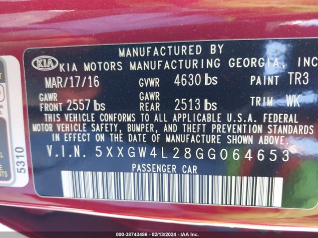 5XXGW4L28GG064653 KIA Optima Sx Turbo