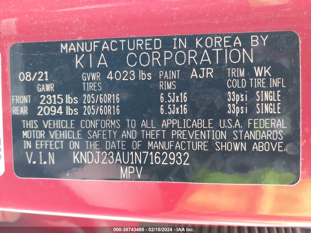 KIA SOUL LX 2022 KNDJ23AU1N7162932 Image 9