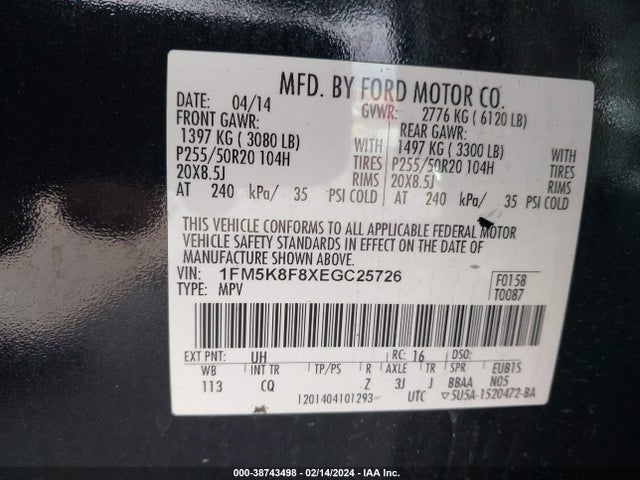 Ford Explorer Limited 2014 1FM5K8F8XEGC25726 Image 9