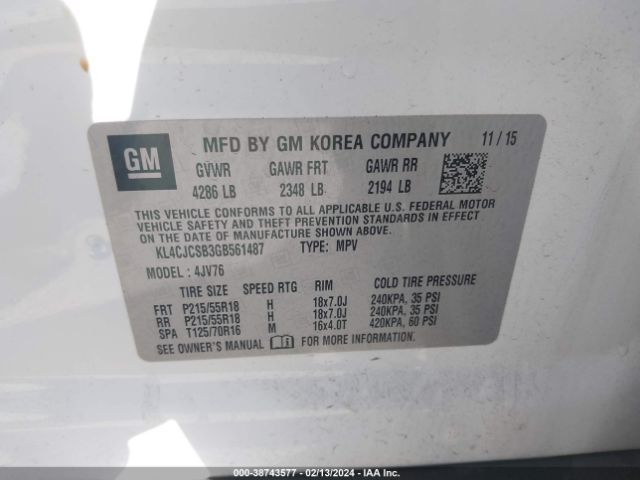 KL4CJCSB3GB561487 Buick Encore Leather