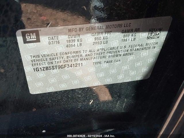 Chevrolet MALIBU LS 2016 1G1ZB5ST9GF341211 Image 9