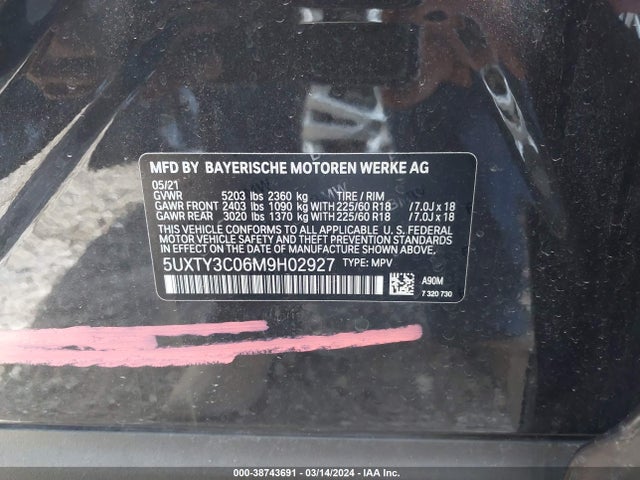 BMW X3 Sdrive30i 2021 5UXTY3C06M9H02927 Image 9
