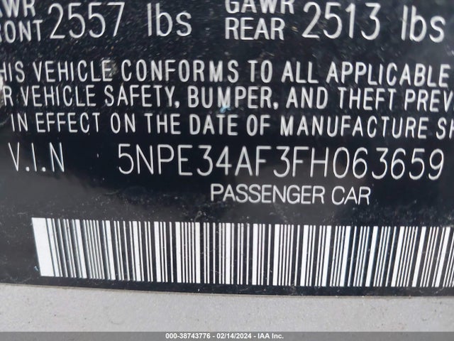 Hyundai Sonata Limited 2015 5NPE34AF3FH063659 Image 9