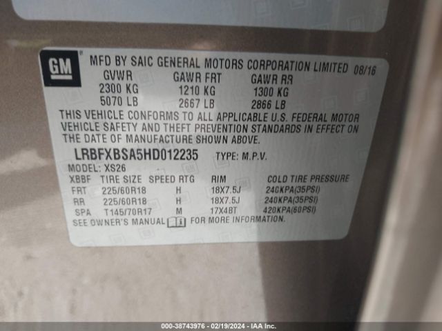 LRBFXBSA5HD012235 Buick Envision Essence