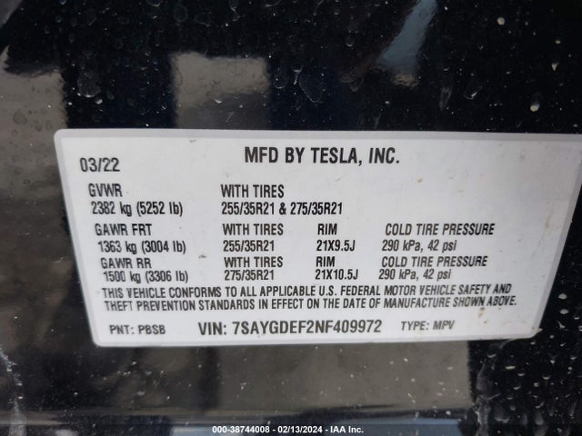 7SAYGDEF2NF409972 Tesla Model Y Performance Dual Motor All-wheel Drive