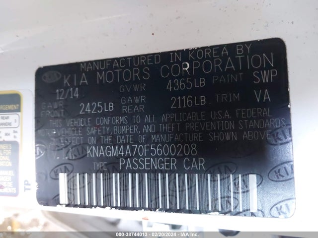 KIA Optima Lx 2015 KNAGM4A70F5600208 Image 9