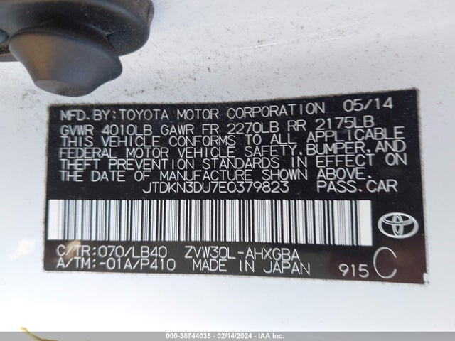 Toyota Prius Four 2014 JTDKN3DU7E0379823 Image 9
