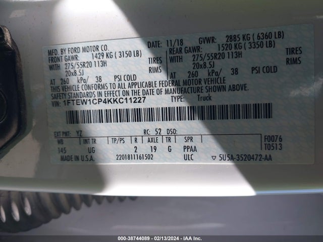 Ford F-150 Xlt 2019 1FTEW1CP4KKC11227 Image 9