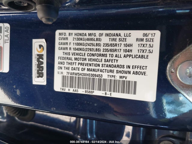 Honda CR-V LX 2017 7FARW5H3XHE009453 Image 9
