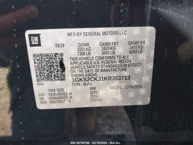 1GKS2CKJ1KR363713 GMC YUKON DENALI