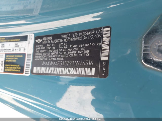 2009 MINI COOPER WMWMF33529TW76516 Photo 8