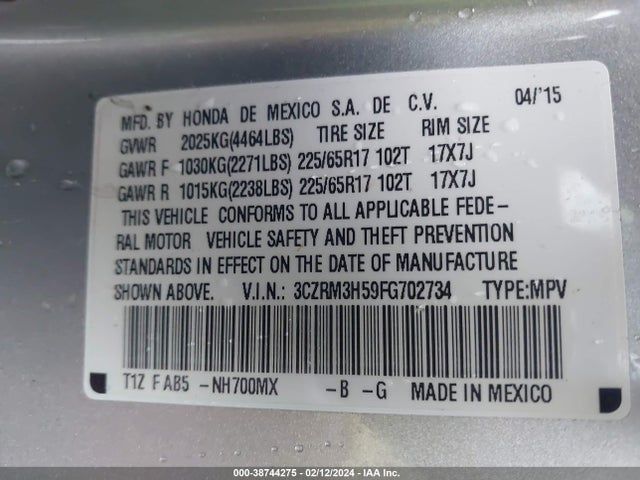 Honda CR-V EX 2015 3CZRM3H59FG702734 Image 9