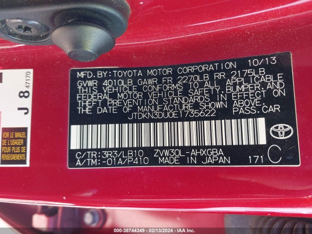 Toyota Prius Four 2014 JTDKN3DU0E1735622 Image 9