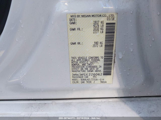 2018 NISSAN ALTIMA 2.5 SR VIN: 1N4AL3AP1JC226062
