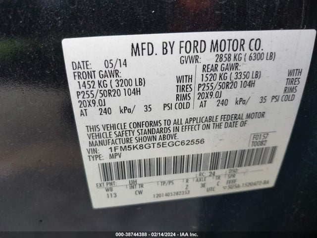 Ford EXPLORER SPORT 2014 1FM5K8GT5EGC62556 Image 9