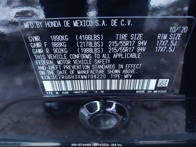 Honda Hr-v Awd Lx 2021 3CZRU6H3XMM708220 Image 9