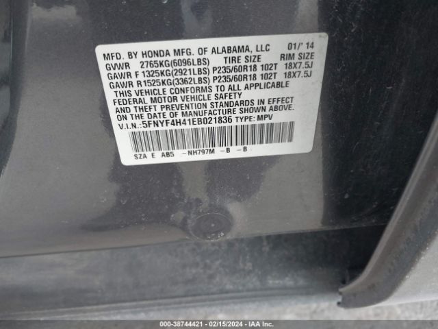 5FNYF4H41EB021836 Honda Pilot Ex