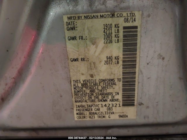 2015 NISSAN ALTIMA 2.5 S VIN: 1N4AL3AP7FC142321