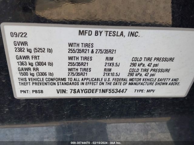 7SAYGDEF1NF553447 Tesla Model Y Performance Dual Motor All-wheel Drive