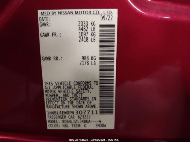 1N4BL4EW0PN307711 Nissan Altima Sl Intelligent Awd