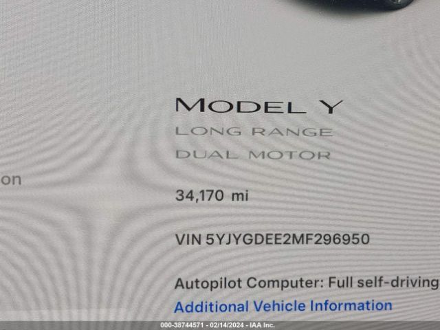 5YJYGDEE2MF296950 Tesla Model Y Long Range Dual Motor All-wheel Drive