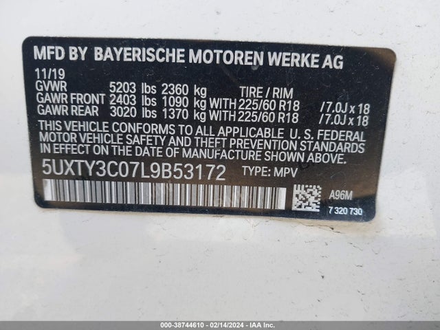 BMW X3 Sdrive30i 2020 5UXTY3C07L9B53172 Image 9