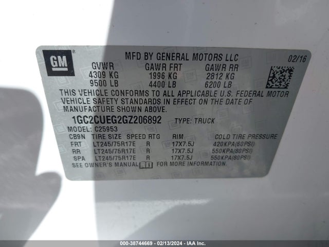 Chevrolet Silverado 2500hd Wt 2016 1GC2CUEG2GZ206892 Image 9