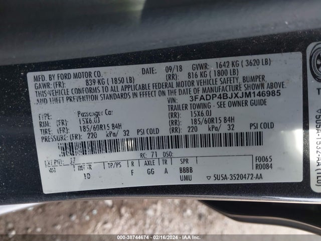 Ford FIESTA SE 2018 3FADP4BJXJM146985 Image 9