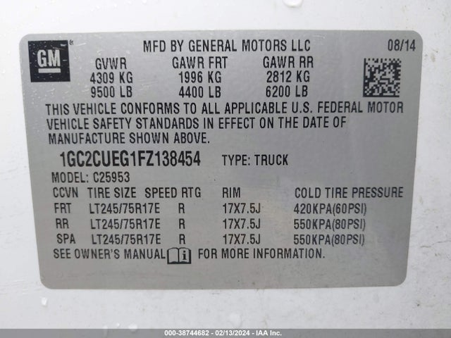 Chevrolet Silverado 2500hd Wt 2015 1GC2CUEG1FZ138454 Image 9