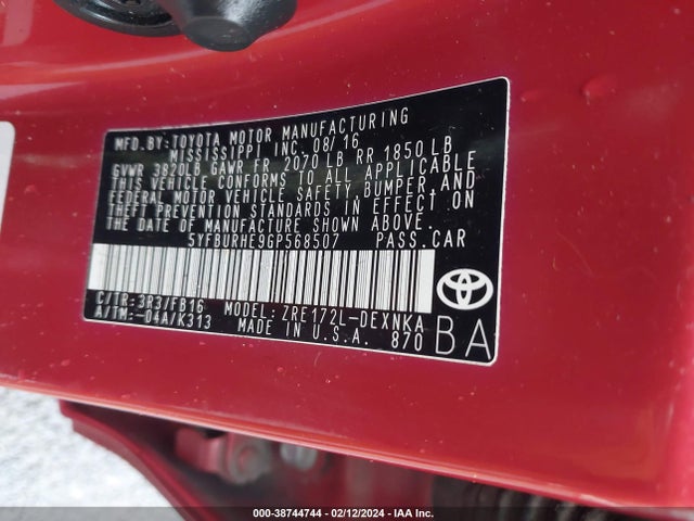 Toyota COROLLA LE 2016 5YFBURHE9GP568507 Image 9