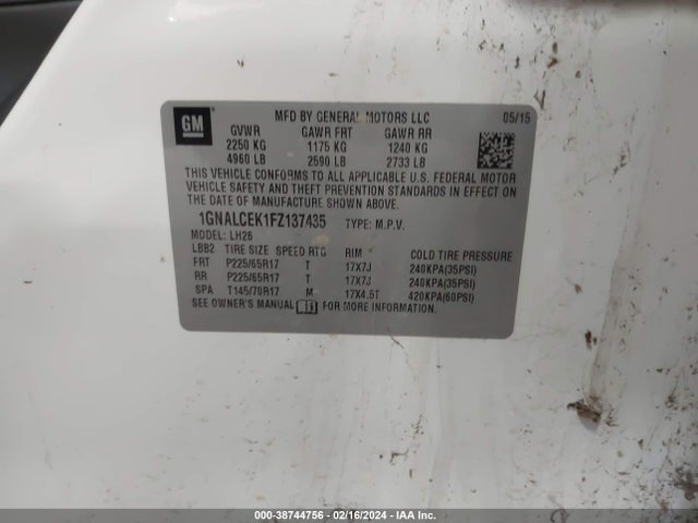 Chevrolet Equinox 2lt 2015 1GNALCEK1FZ137435 Image 9