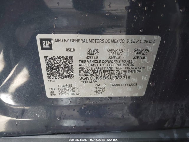 Chevrolet TRAX LS 2018 3GNCJKSB5JL382218 Image 9