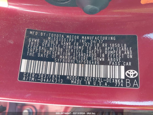 Toyota COROLLA LE 2017 5YFBURHE1HP686486 Image 9
