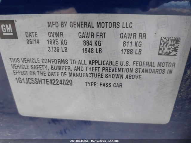 Chevrolet Sonic Lt Auto 2014 1G1JC5SH7E4224029 Image 9