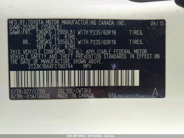 Lexus RX 350 2015 2T2ZK1BAXFC190784 Image 9