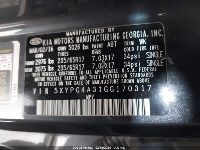 KIA Sorento 2.4l Lx 2016 5XYPG4A31GG170317 Image 9