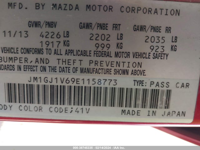 JM1GJ1V69E1158773 Mazda Mazda6 I Touring