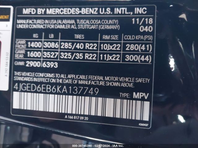 4JGED6EB6KA137749 Mercedes-Benz Amg Gle 43 Coupe 4matic