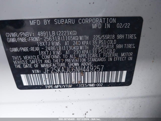 Subaru Forester Sport 2022 JF2SKAJC6NH449257 Image 9