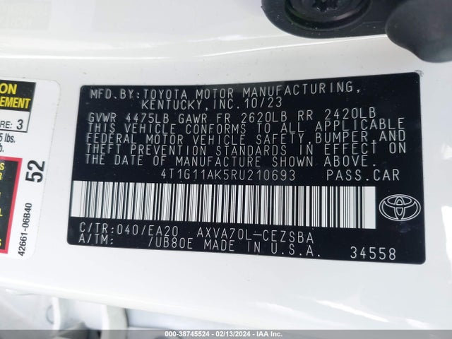 Toyota CAMRY SE 2024 4T1G11AK5RU210693 Image 9