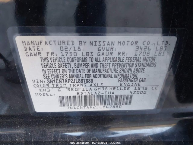 Nissan Versa 1.6 S+ 2018 3N1CN7AP2JL867880 Image 9