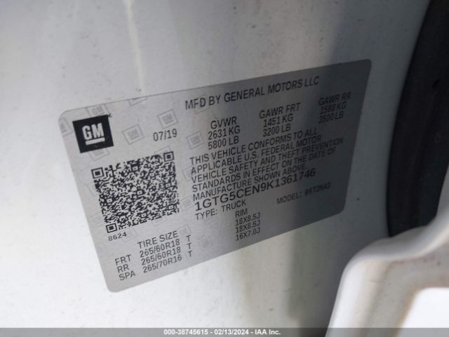 1GTG5CEN9K1361746 GMC CANYON SLE