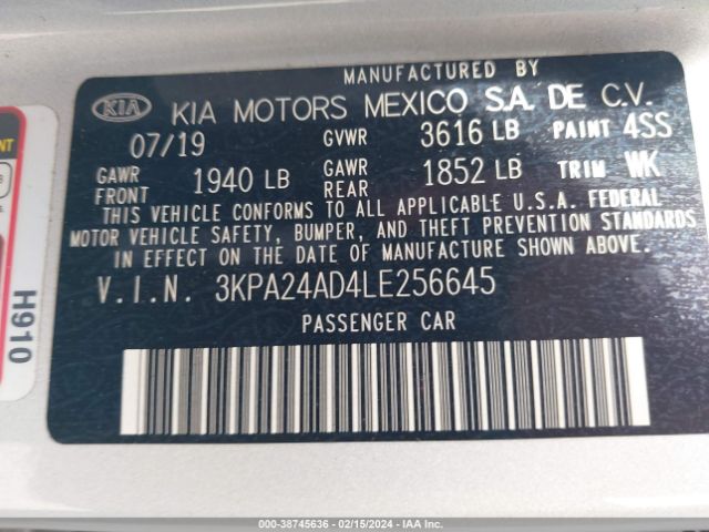 3KPA24AD4LE256645 KIA RIO S