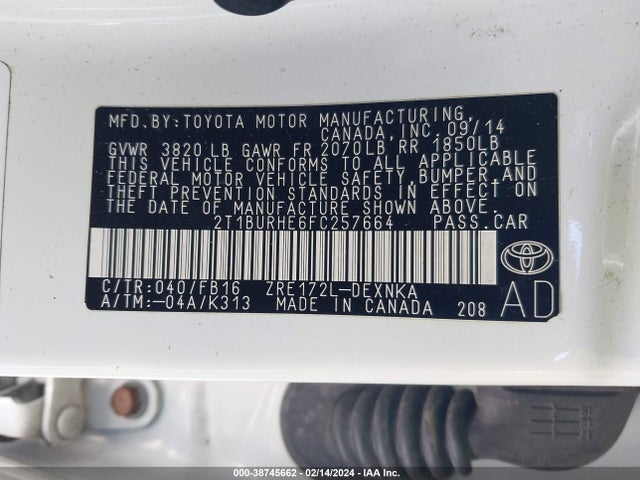 Toyota COROLLA LE 2015 2T1BURHE6FC257664 Image 9