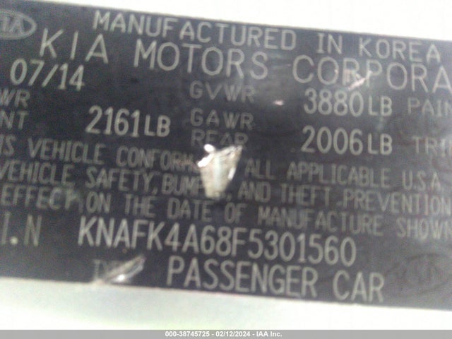 2015 KIA FORTE LX VIN: KNAFK4A68F5301560