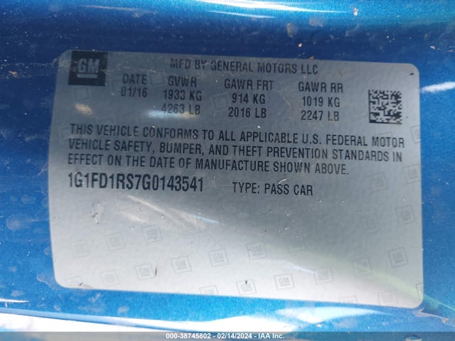 Chevrolet Camaro 2lt 2016 1G1FD1RS7G0143541 Image 9