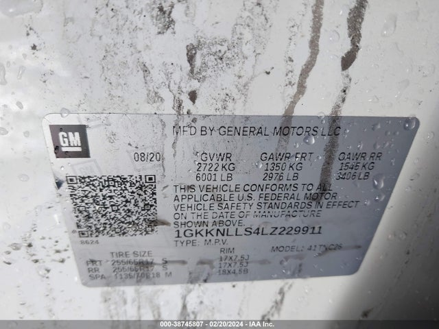 GMC Acadia Awd At4 2020 1GKKNLLS4LZ229911 Image 9